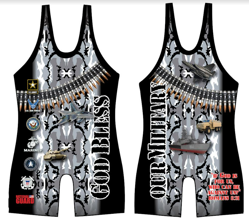 God Bless Our Military Wrestling Singlet 2023