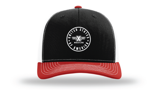 Black/White/Red Richardson 112 Patch Cap